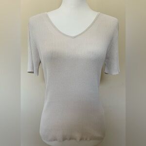 Ingenuity Women’s Silk/Cotton, Cream, Ribbed, Short-Sleeve Top, Size M